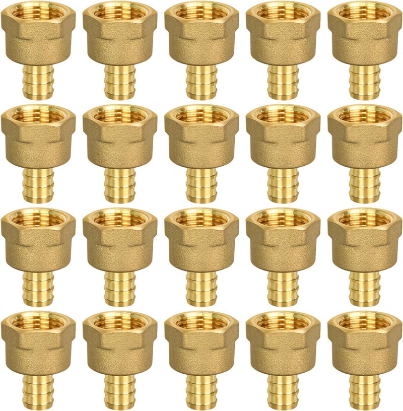 Ruby Q 20 Pack PEX 1/2" x 1/2" NPT Female Fittings, 1/2" x 1/2" NPT Female Threaded Adapter Crimp Fitting, Brass, Full Port for PEX pipes in plumbing jobs - Image 1